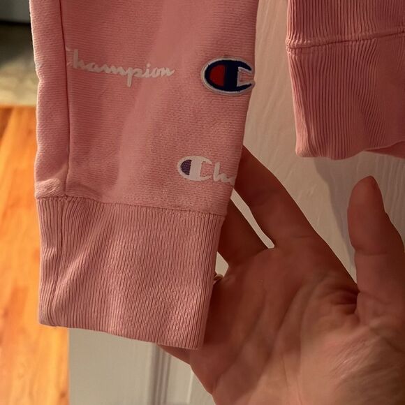 Champion Women Crewneck Sweatshirt Logo All Over Script Print Pink Size small - Picture 6 of 6